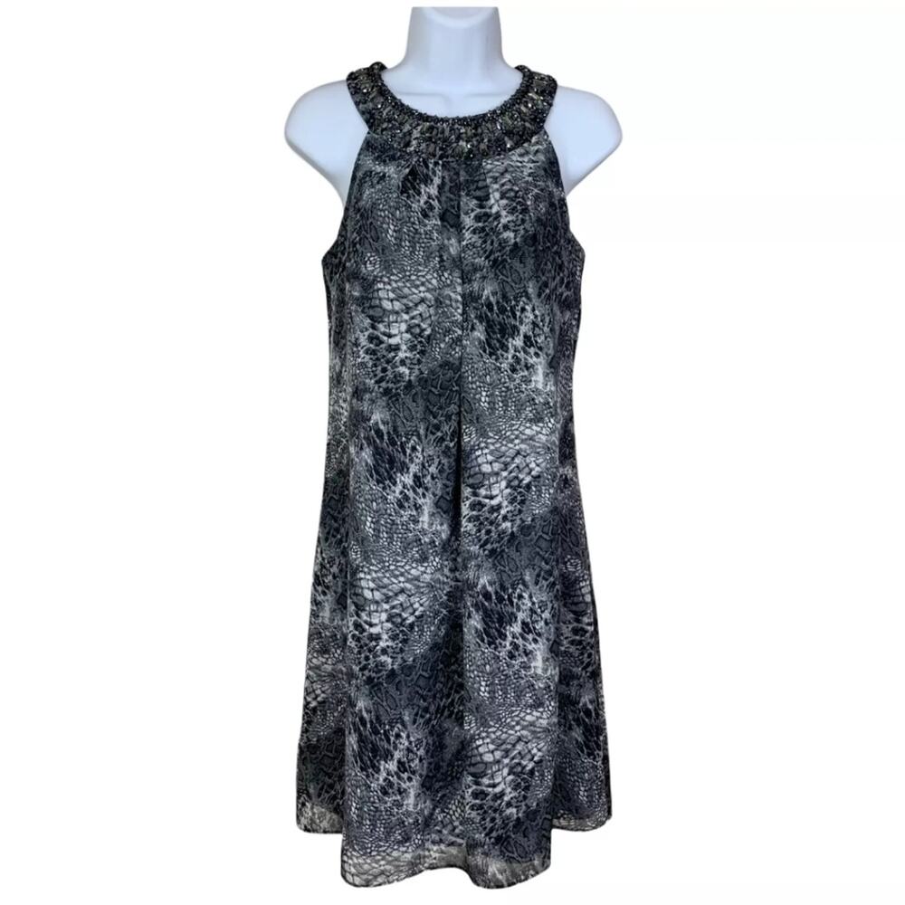 White House Black Market Snakeskin Print Halter Jeweled Neck Mini Dress Size 8